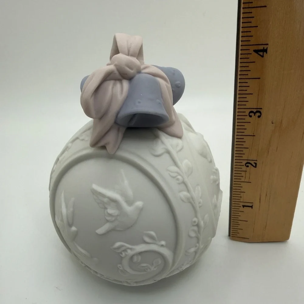 Vintage LLADRO 2001 Porcelain Ball Ornament White Bells Lady Doves Holiday Spain